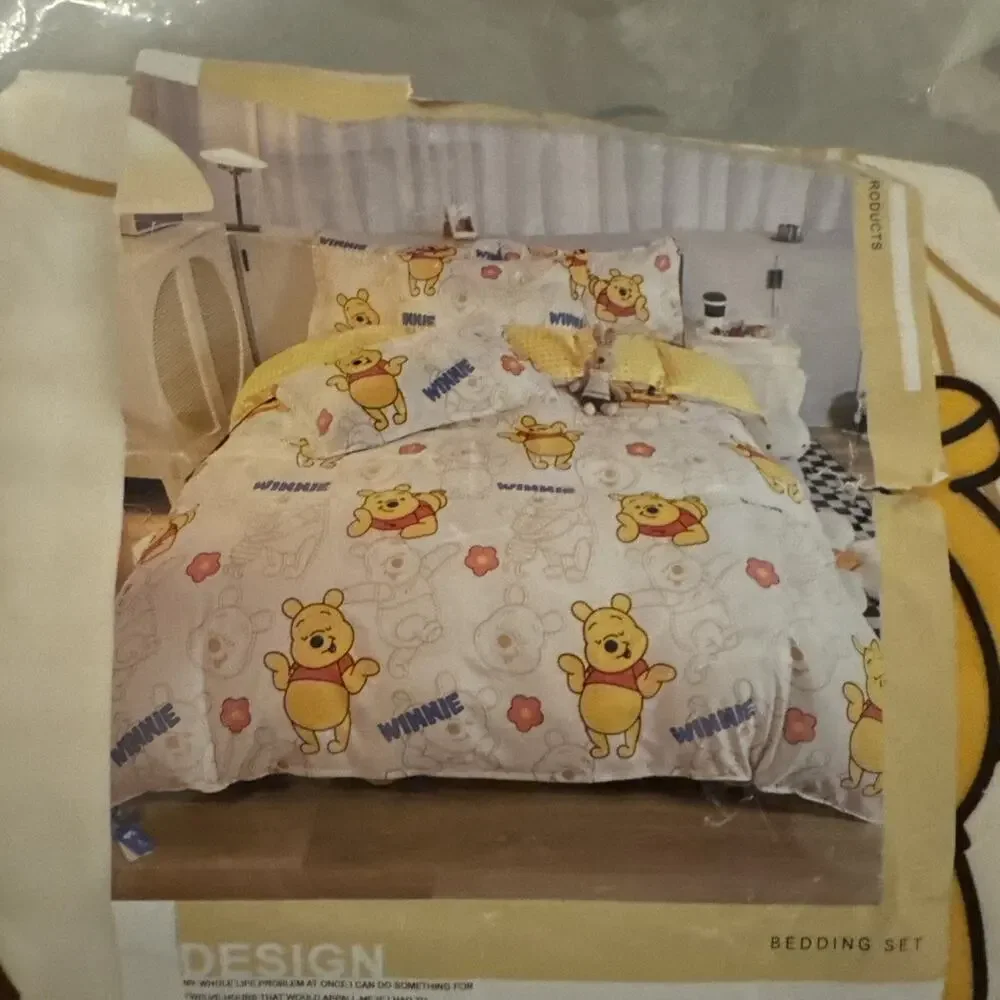 Winnie The Pooh Bear Time For Something Sweet FULL Size Duvet Bedding Set 6 PC.